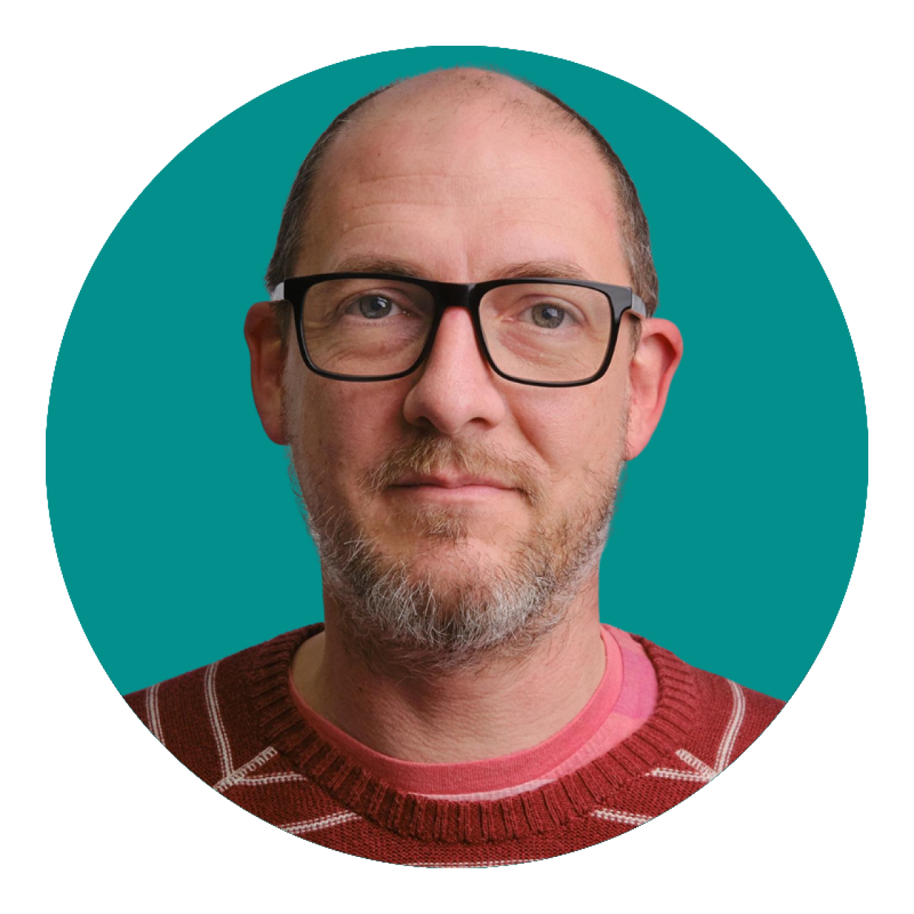 Matt Dale Technical Director Portrait photograph with green background in a circle.